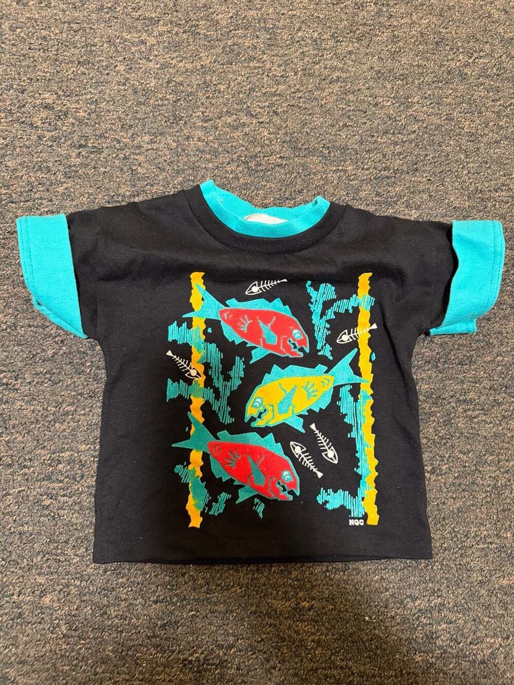 Vintage 90s Kids & More Neon Tropical Fish Ringer Graphic T-Shirt 2T Made in USA